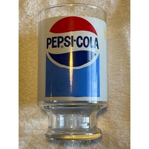Vintage Pepsi-Cola Pedestal Glass Red White Blue Logo Soda Advertising Tumbler